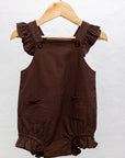 Frilled Cotton Romper | Chocolate