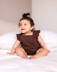 Frilled Cotton Romper | Chocolate