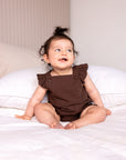 Frilled Cotton Romper | Chocolate