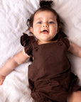 Frilled Cotton Romper | Chocolate